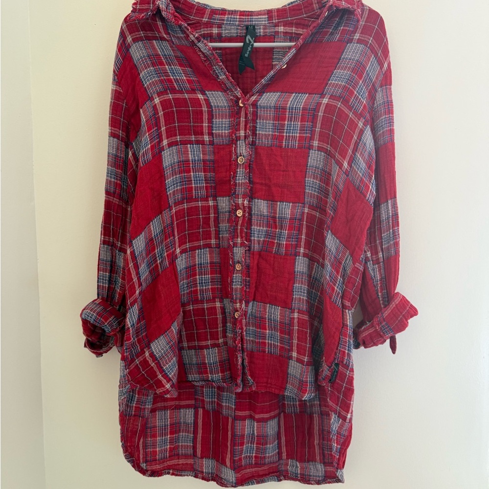 7 For All Mankind 
Flannel Red and Blue Plaid Shirt